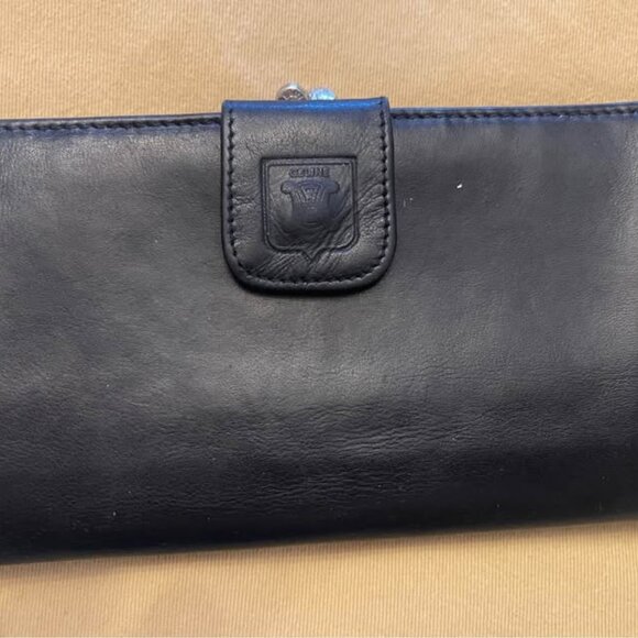Vintage CÉLINE Wallet Women Black Bi-Fold Kiss Lock in Leather - Picture 1 of 8